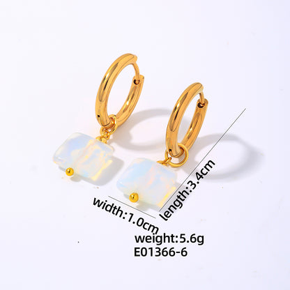 1 Pair Simple Style Square Plating Stainless Steel Natural Stone Gold Plated Drop Earrings