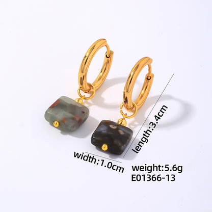 1 Pair Simple Style Square Plating Stainless Steel Natural Stone Gold Plated Drop Earrings