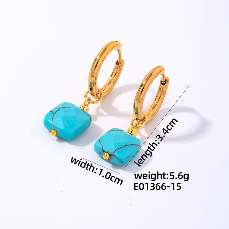 1 Pair Simple Style Square Plating Stainless Steel Natural Stone Gold Plated Drop Earrings