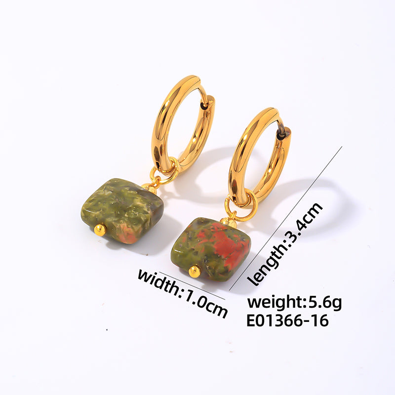 1 Pair Simple Style Square Plating Stainless Steel Natural Stone Gold Plated Drop Earrings