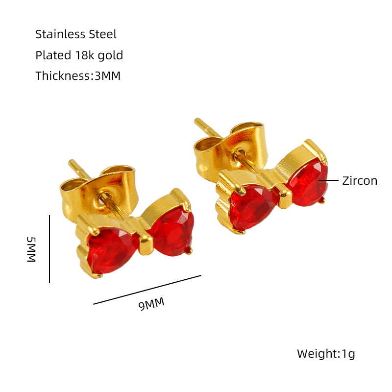 1 Pair Elegant Classical Vintage Style Flower Bow Knot Plating Inlay Stainless Steel Zircon 18k Gold Plated Ear Studs