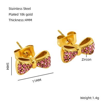 1 Pair Elegant Classical Vintage Style Flower Bow Knot Plating Inlay Stainless Steel Zircon 18k Gold Plated Ear Studs