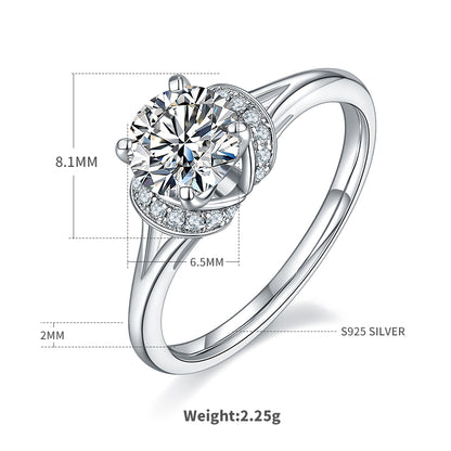 Elegant Classic Style Round Sterling Silver Gra Plating Inlay Moissanite White Gold Plated Rings