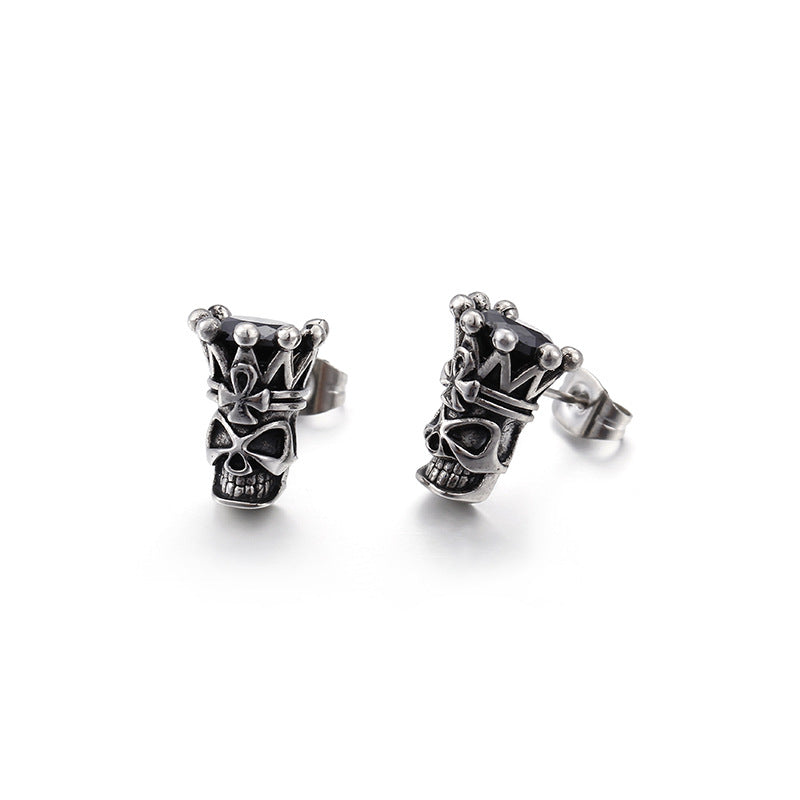 1 Pair Vintage Style Punk Skull Titanium Steel Ear Studs