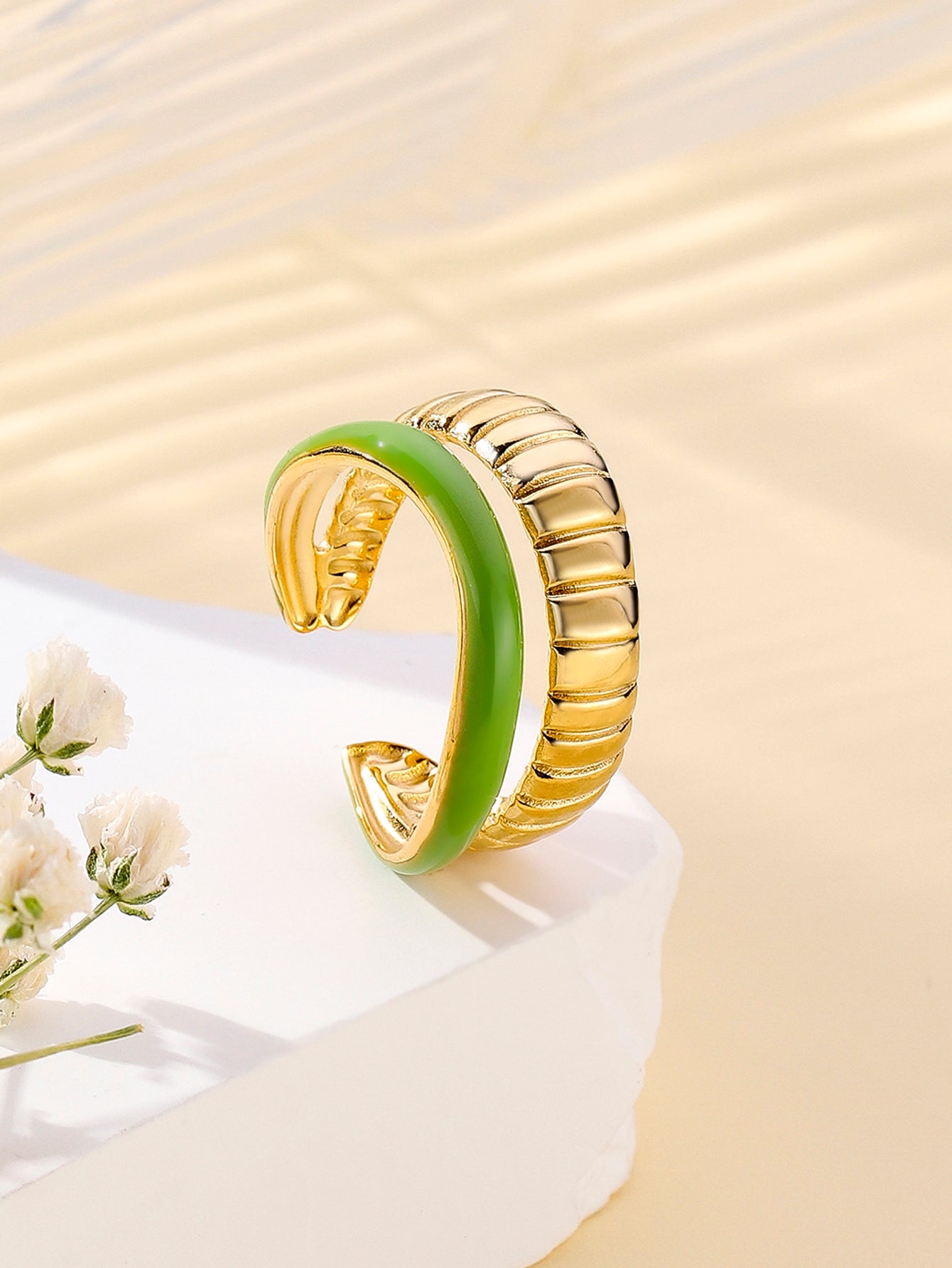 Classic Style Color Block Stainless Steel Enamel Plating 18k Gold Plated Rings