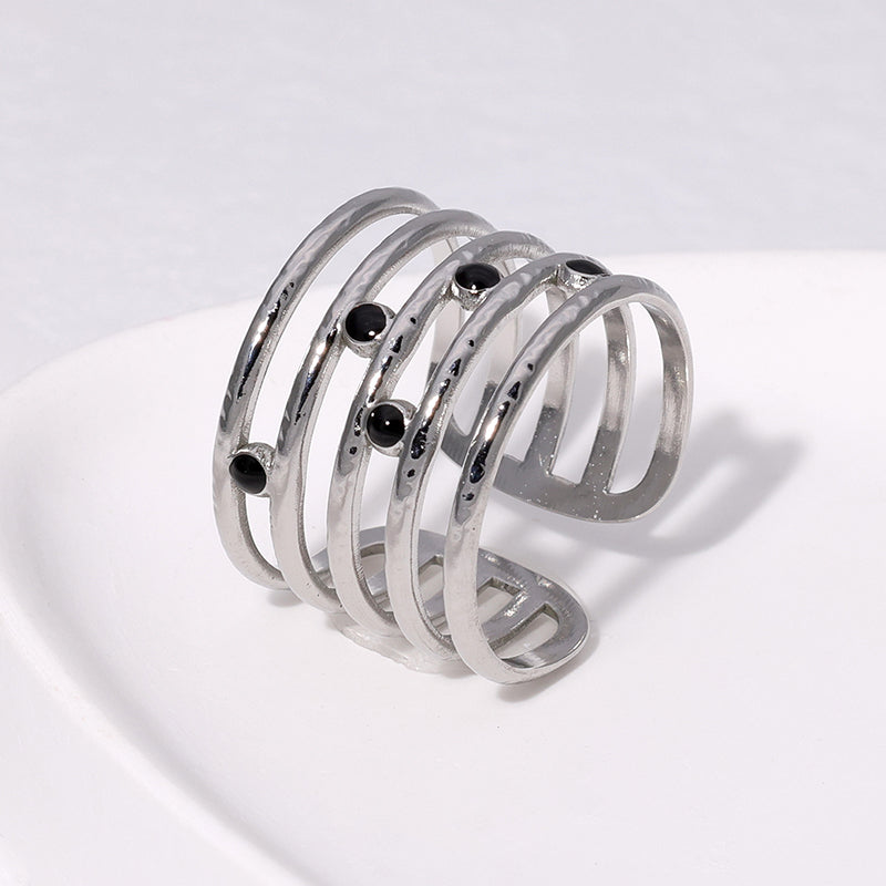 Modern Style Simple Style Lines Stainless Steel Enamel Plating 18k Gold Plated Open Rings