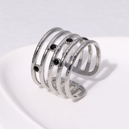 Modern Style Simple Style Lines Stainless Steel Enamel Plating 18k Gold Plated Open Rings