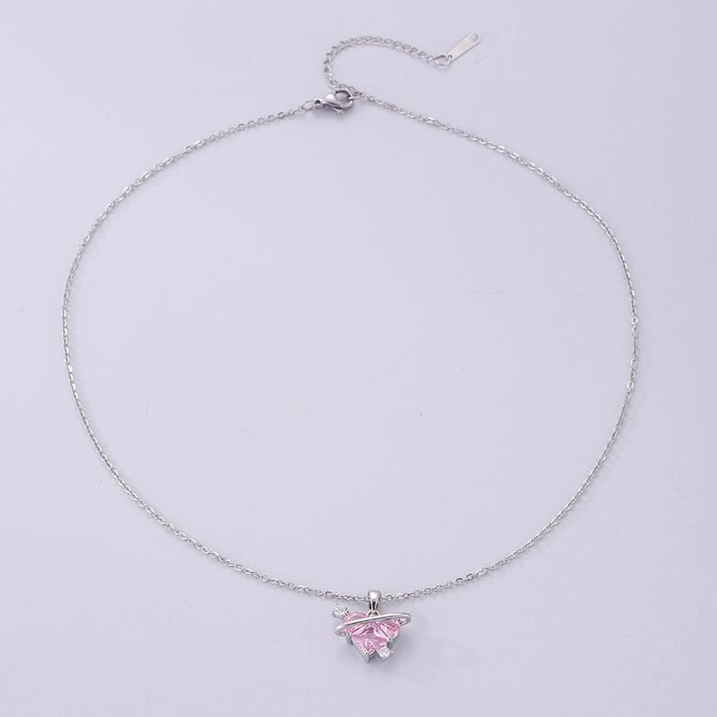 Simple Style Heart Shape Stainless Steel Plating Inlay Zircon Silver Plated Necklace