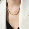 Bohemian Tropical Pastoral Colorful Natural Stone Plating 18k Gold Plated Necklace