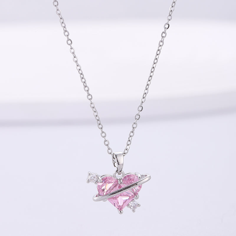 Simple Style Heart Shape Stainless Steel Plating Inlay Zircon Silver Plated Necklace