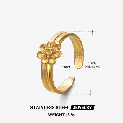 Simple Style Flower Stainless Steel Plating 18k Gold Plated Open Rings