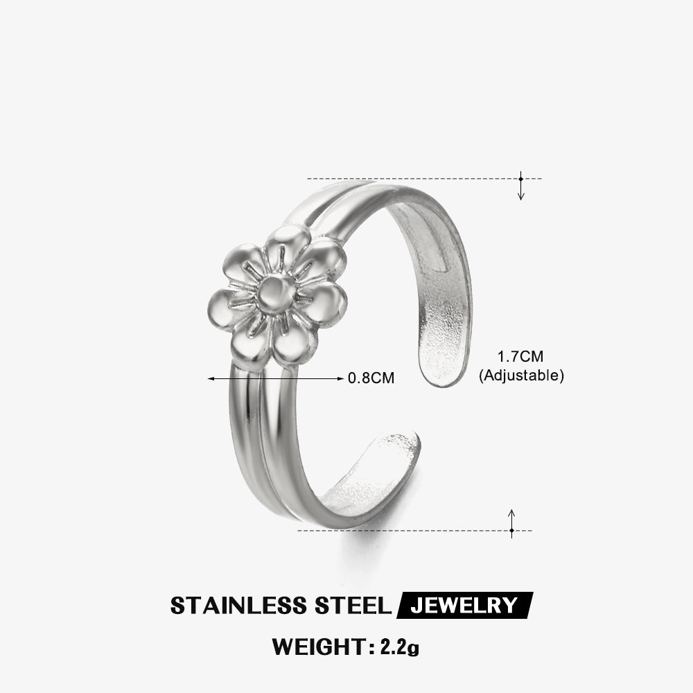 Simple Style Flower Stainless Steel Plating 18k Gold Plated Open Rings