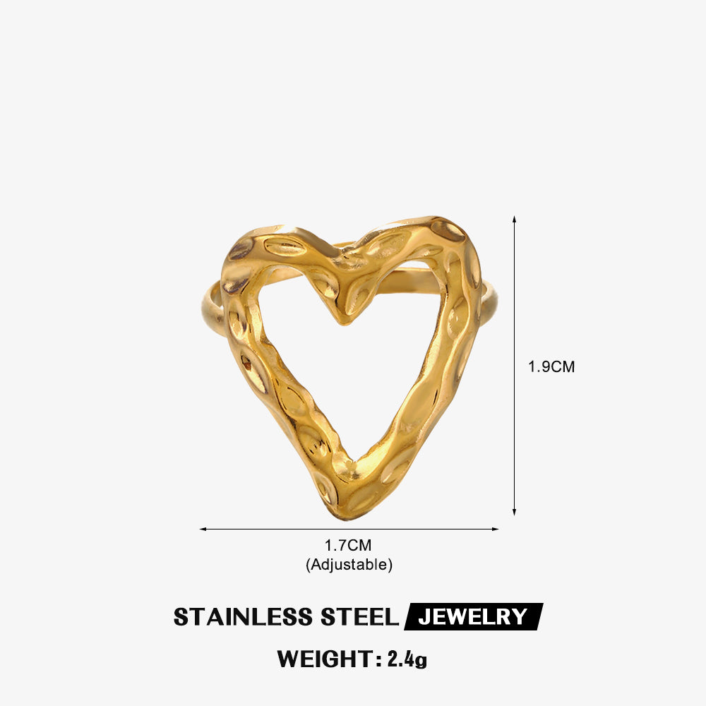 Retro Heart Shape Stainless Steel Plating 18k Gold Plated Open Rings