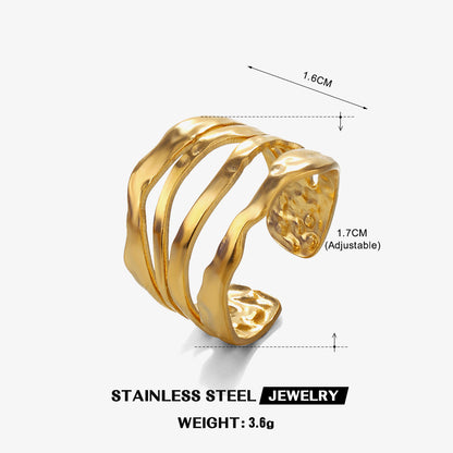 Streetwear Lines Stainless Steel Plating 18k Gold Plated Open Rings