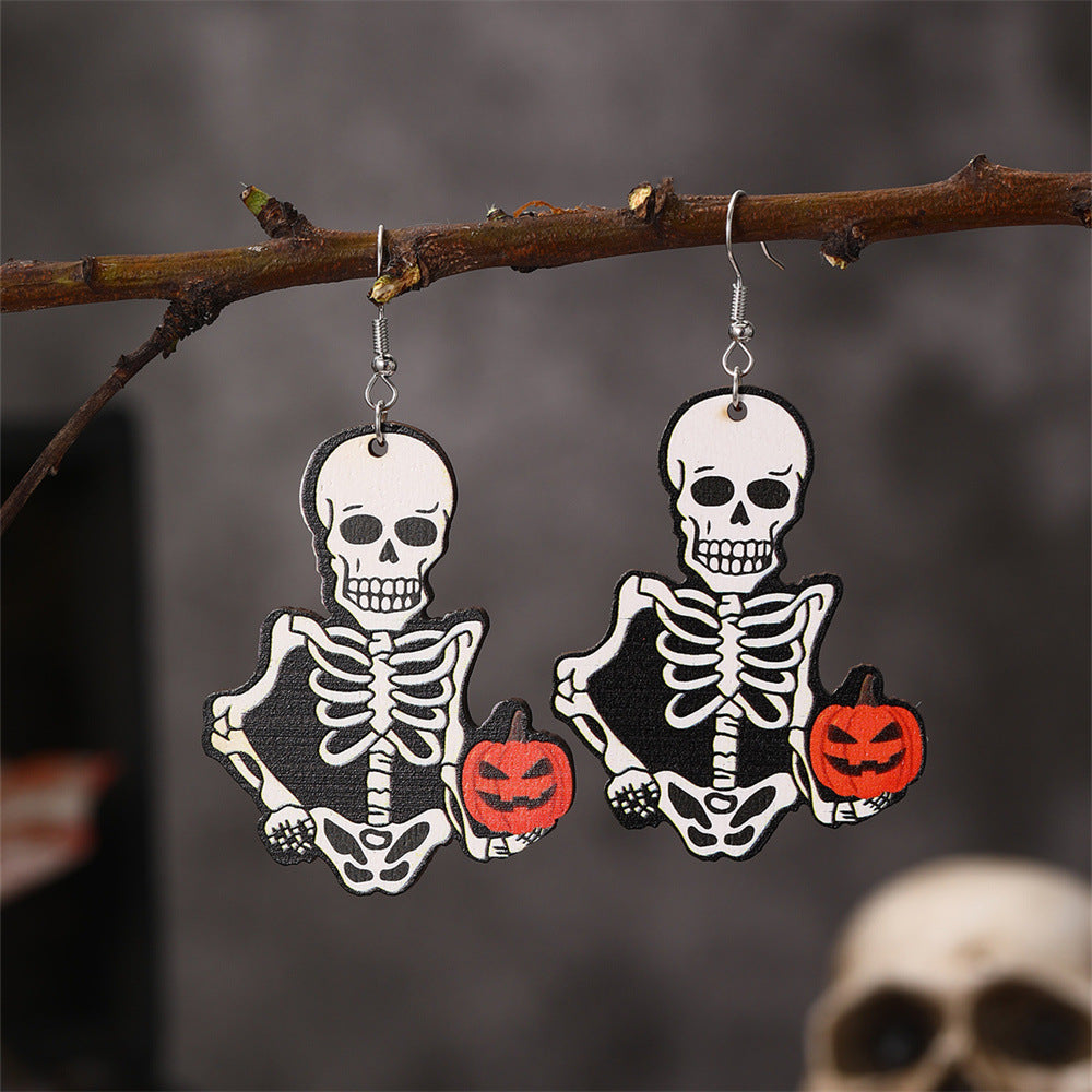 1 Pair Cute Funny Spider Skull Plating Metal Drop Earrings