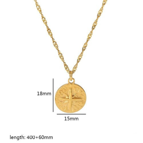 Vintage Style Round Square Heart Shape Stainless Steel Polishing Plating 18k Gold Plated Pendant Necklace