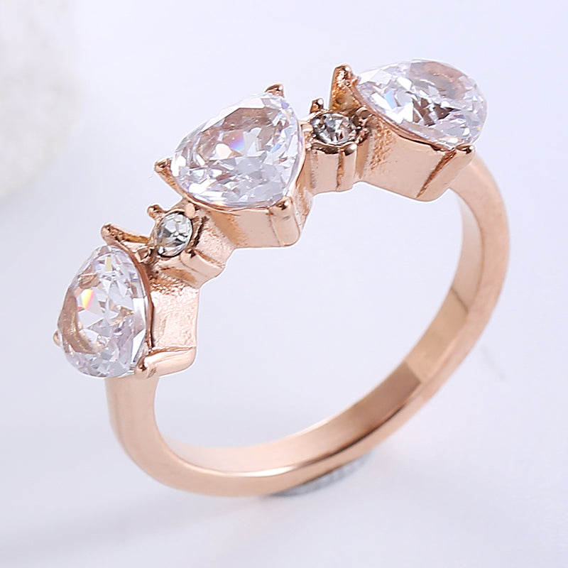 Romantic Classic Style Heart Shape Stainless Steel Plating Inlay Zircon 18k Gold Plated Rose Gold Plated Rings