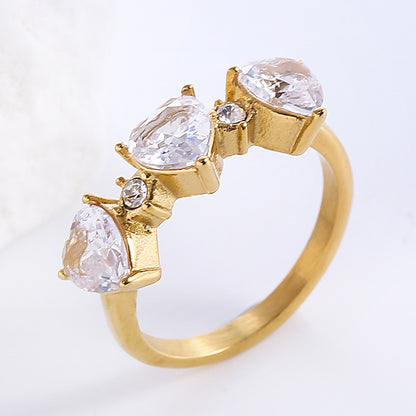 Romantic Classic Style Heart Shape Stainless Steel Plating Inlay Zircon 18k Gold Plated Rose Gold Plated Rings