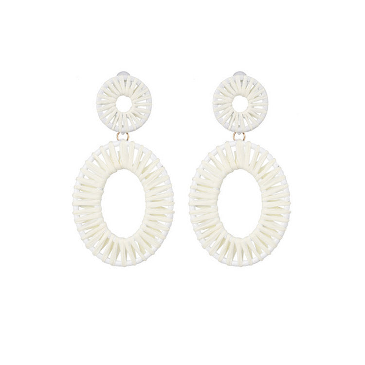 1 Pair Simple Style Oval Raffia Drop Earrings