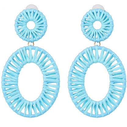 1 Pair Simple Style Oval Raffia Drop Earrings