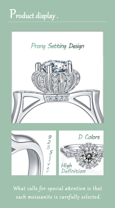 Elegant Classic Style Round Sterling Silver Gra Plating Inlay Moissanite White Gold Plated Rings