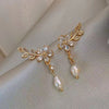 1 Pair Sweet Artistic Leaf Flower Plating Inlay Stainless Steel Artificial Pearls Zircon Ear Studs