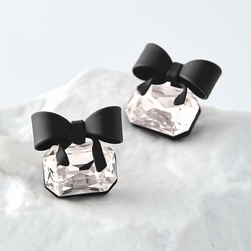 1 Pair Cute Sweet Bow Knot Plating Inlay Copper Crystal Silver Plated Ear Studs