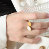 French Style Color Block Titanium Steel Plating Inlay Shell 18k Gold Plated Open Rings