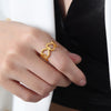 French Style Color Block Titanium Steel Plating Inlay Shell 18k Gold Plated Open Rings