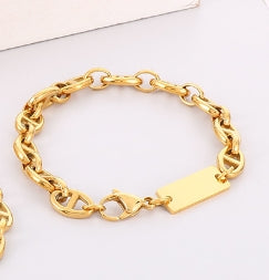 Punk Oval Titanium Steel Plating Chain Bracelets Necklace