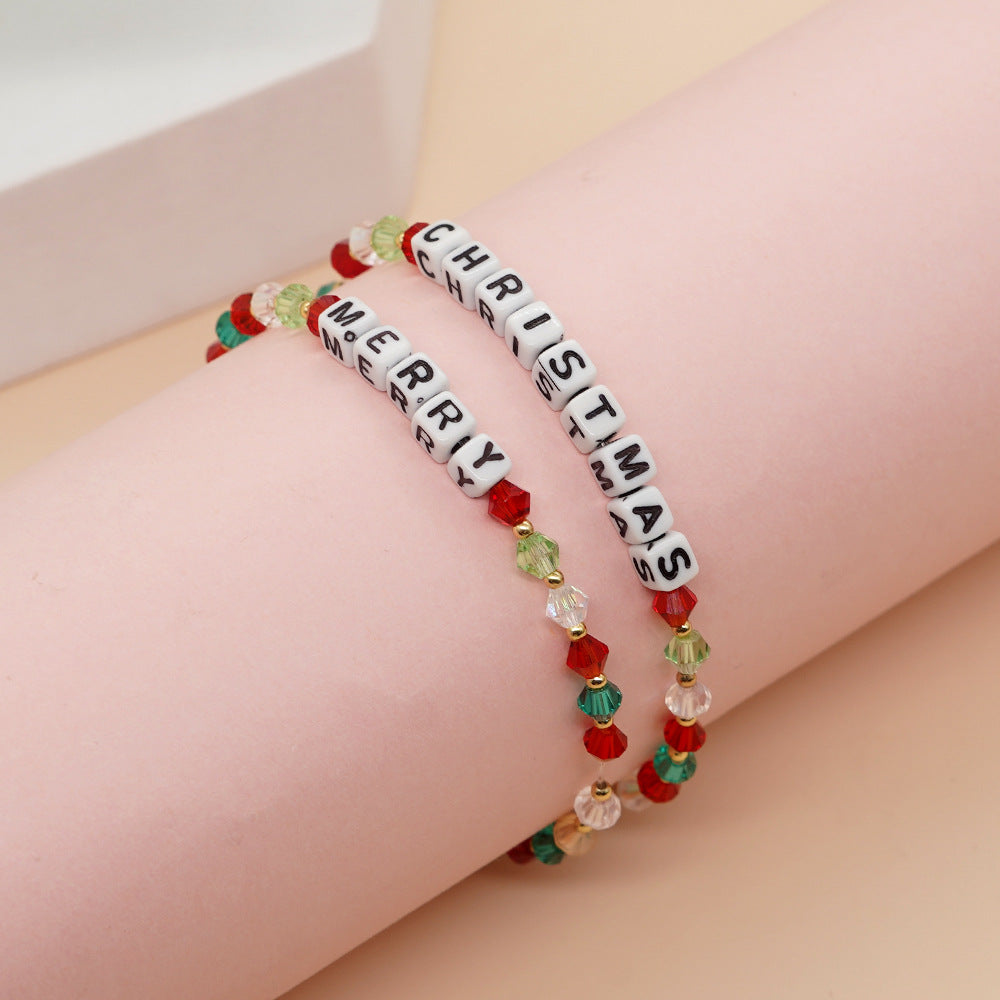 Cute Geometric Letter Artificial Crystal Christmas Women's Bracelets