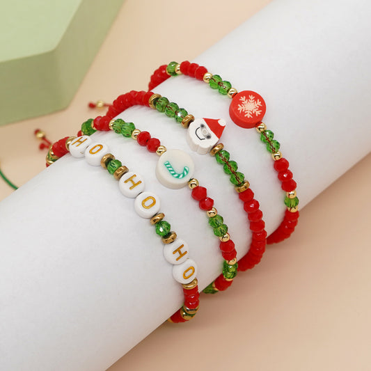 Cute Christmas Tree Snowman Artificial Crystal Christmas Women's Bracelets