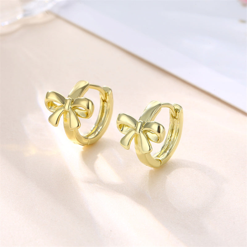 1 Pair Basic Retro Heart Shape Bow Knot Plating Copper Alloy Brass 18k Gold Plated Ear Studs