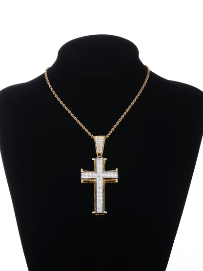 Gothic Hip-hop Punk Cross Zinc Alloy Plating Inlay Rhinestones 18k Gold Plated Men's Pendant Necklace