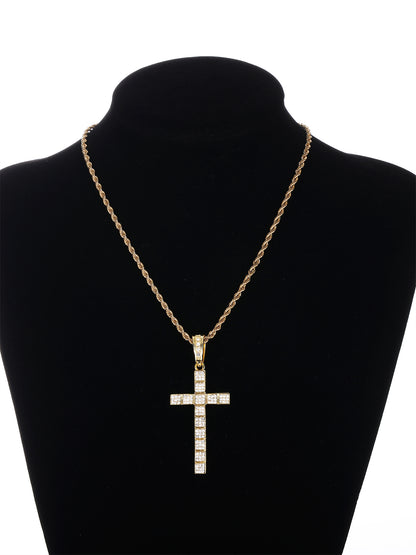 Gothic Hip-hop Punk Cross Zinc Alloy Plating Inlay Rhinestones 18k Gold Plated Men's Pendant Necklace