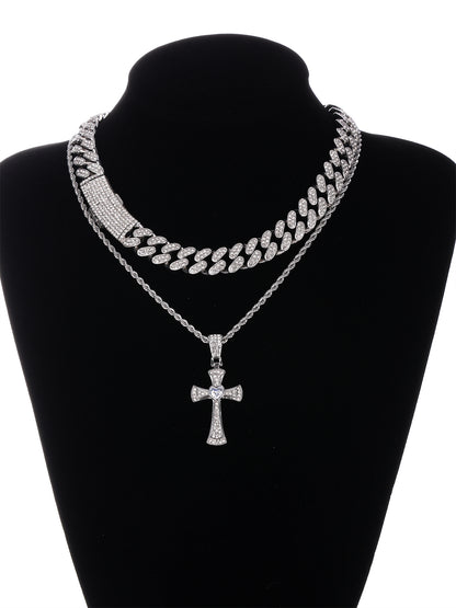 Gothic Hip-hop Punk Cross Zinc Alloy Plating Inlay Rhinestones 18k Gold Plated Men's Pendant Necklace