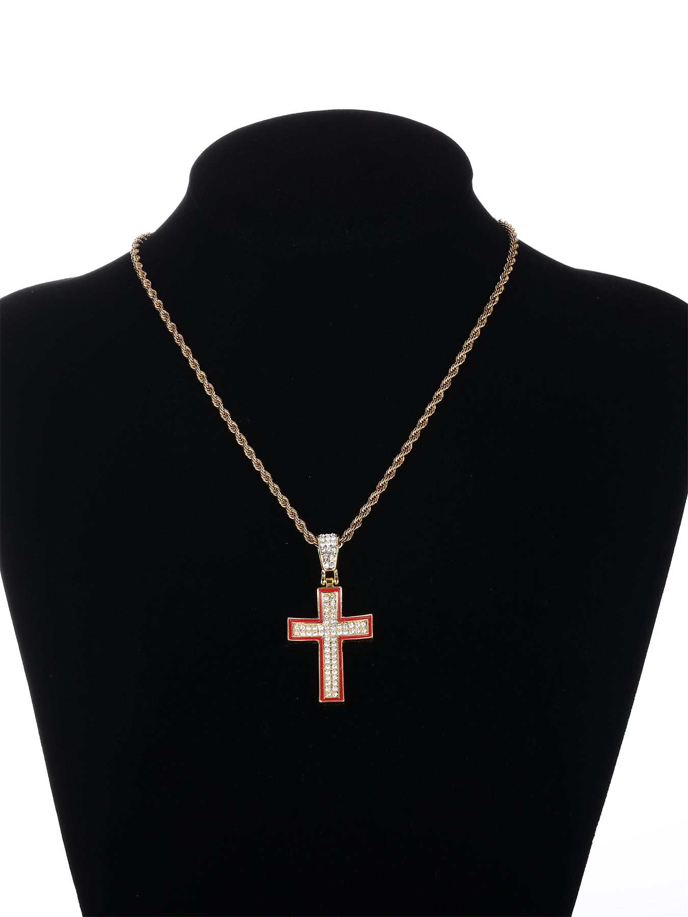 Gothic Hip-hop Punk Cross Zinc Alloy Plating Inlay Rhinestones 18k Gold Plated Men's Pendant Necklace