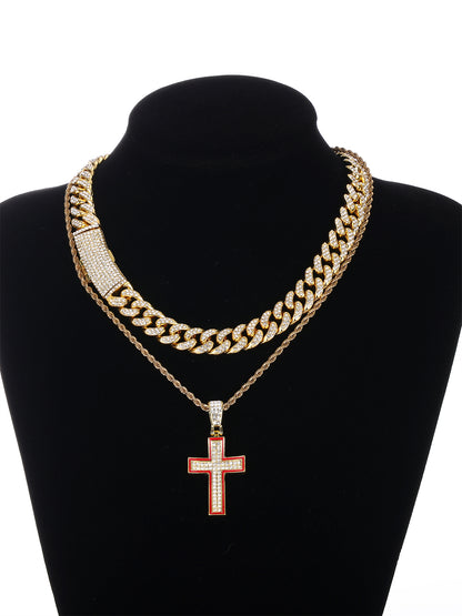 Gothic Hip-hop Punk Cross Zinc Alloy Plating Inlay Rhinestones 18k Gold Plated Men's Pendant Necklace