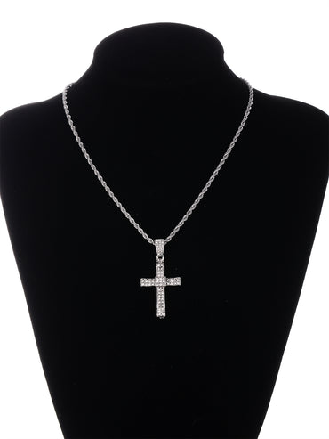 Gothic Hip-hop Punk Cross Zinc Alloy Plating Inlay Rhinestones 18k Gold Plated Men's Pendant Necklace