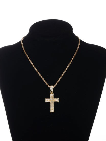 Gothic Hip-hop Punk Cross Zinc Alloy Plating Inlay Rhinestones 18k Gold Plated Men's Pendant Necklace