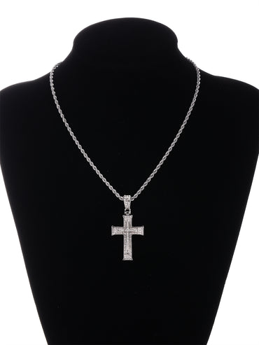 Gothic Hip-hop Punk Cross Zinc Alloy Plating Inlay Rhinestones 18k Gold Plated Men's Pendant Necklace