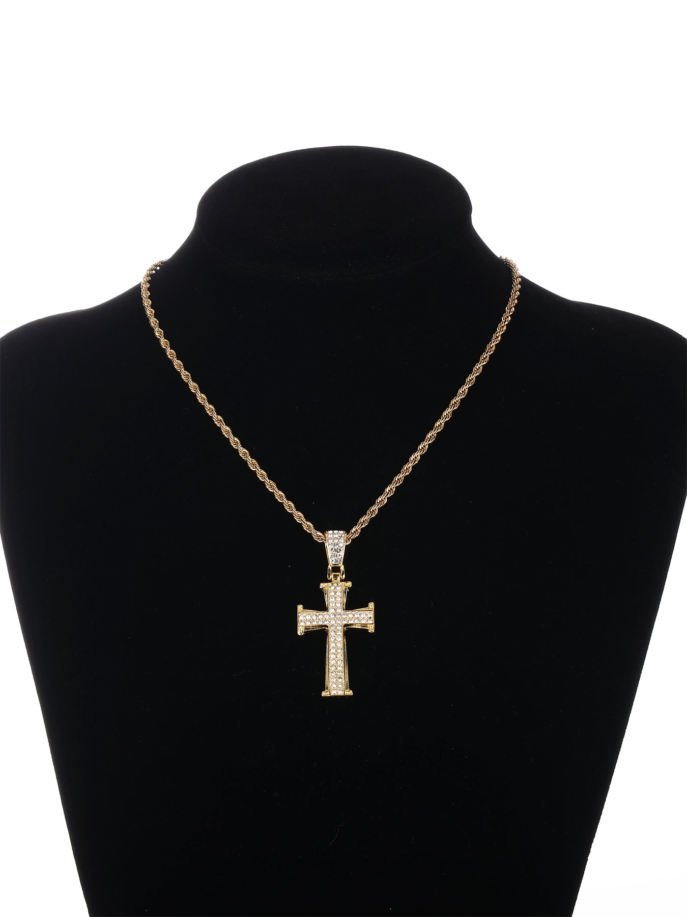 Gothic Hip-hop Punk Cross Zinc Alloy Plating Inlay Rhinestones 18k Gold Plated Men's Pendant Necklace