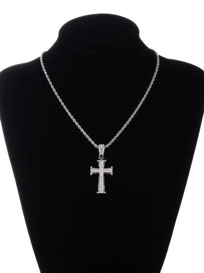 Gothic Hip-hop Punk Cross Zinc Alloy Plating Inlay Rhinestones 18k Gold Plated Men's Pendant Necklace