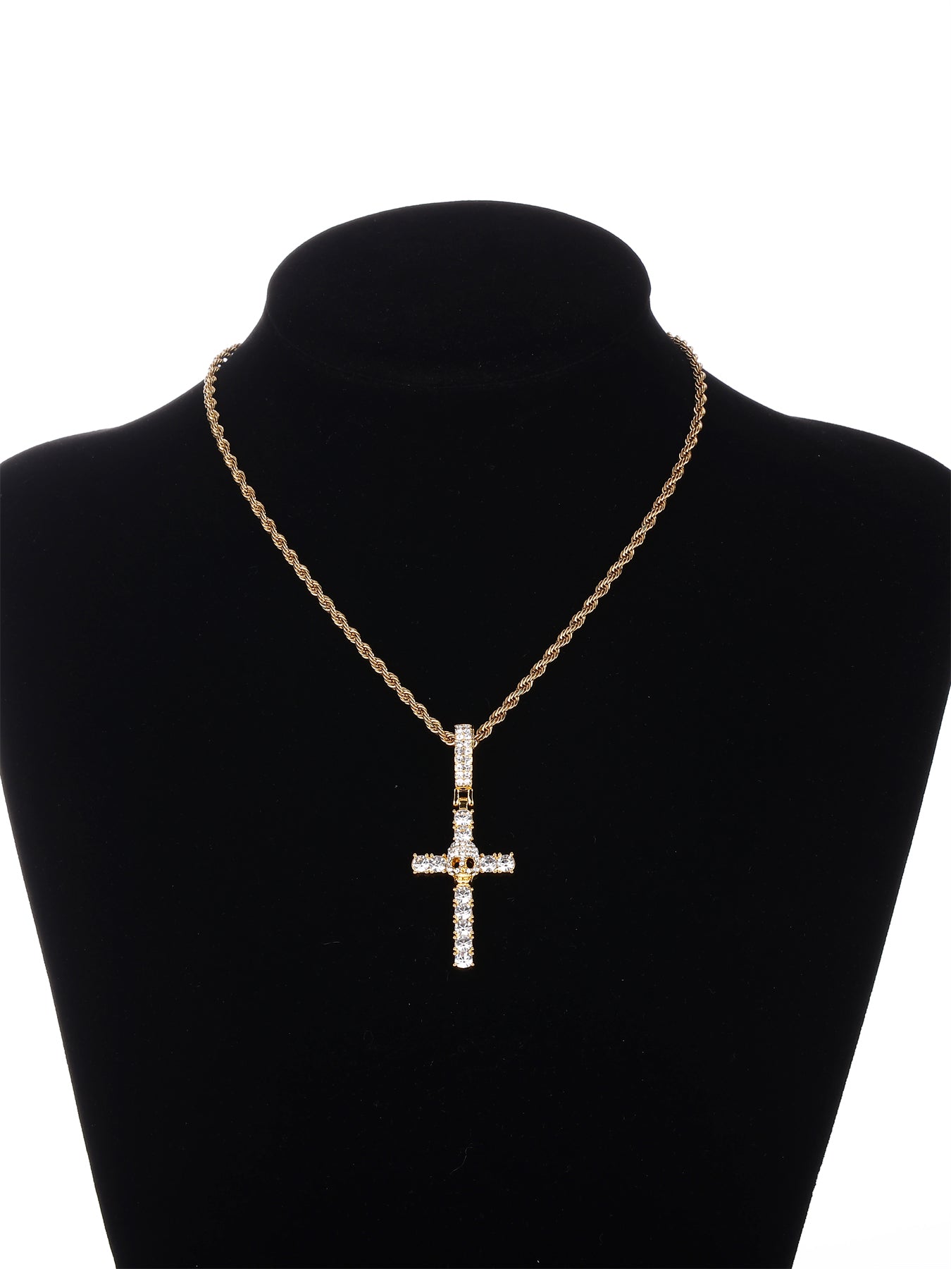 Gothic Hip-hop Punk Cross Zinc Alloy Plating Inlay Rhinestones 18k Gold Plated Men's Pendant Necklace