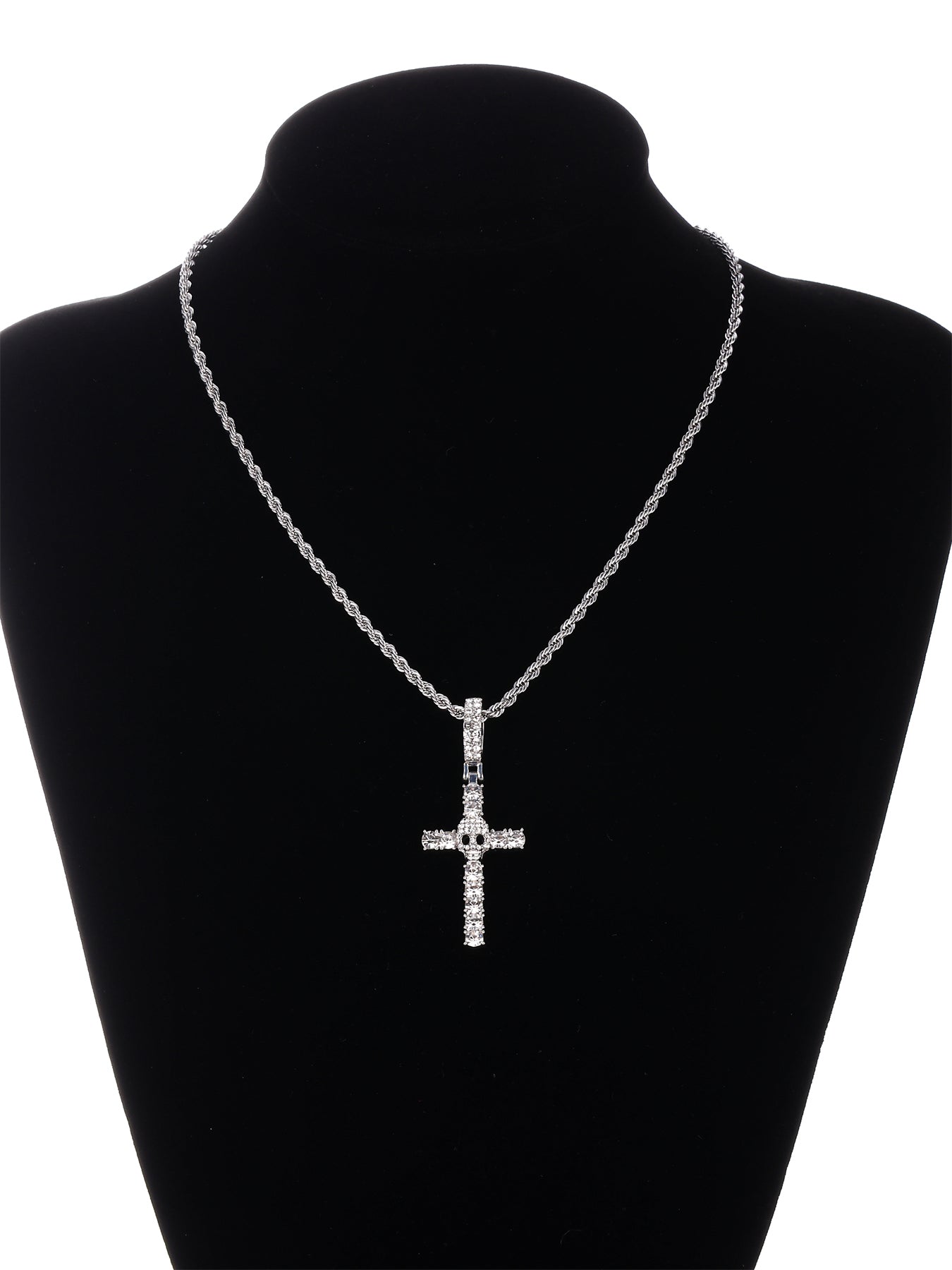 Gothic Hip-hop Punk Cross Zinc Alloy Plating Inlay Rhinestones 18k Gold Plated Men's Pendant Necklace