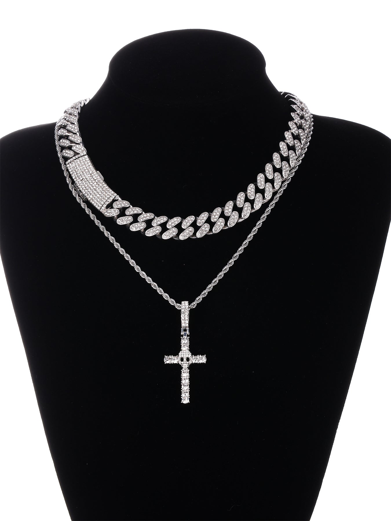 Gothic Hip-hop Punk Cross Zinc Alloy Plating Inlay Rhinestones 18k Gold Plated Men's Pendant Necklace