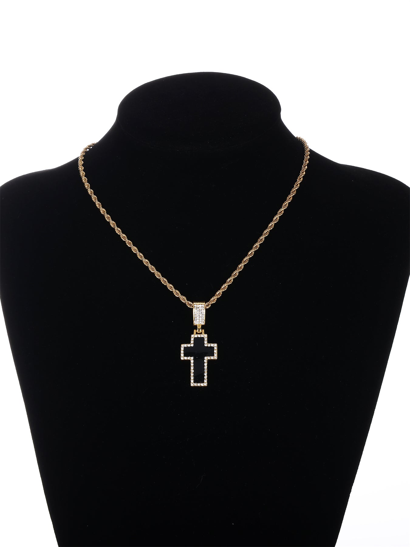 Gothic Hip-hop Punk Cross Zinc Alloy Plating Inlay Rhinestones 18k Gold Plated Men's Pendant Necklace