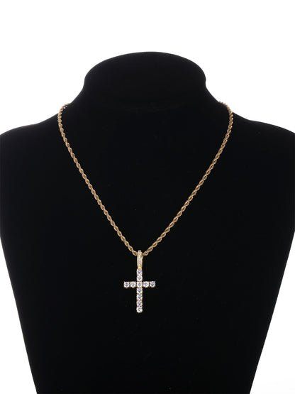 Gothic Hip-hop Punk Cross Zinc Alloy Plating Inlay Rhinestones 18k Gold Plated Men's Pendant Necklace