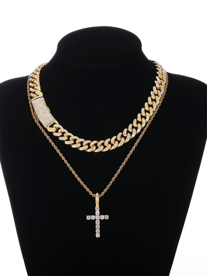 Gothic Hip-hop Punk Cross Zinc Alloy Plating Inlay Rhinestones 18k Gold Plated Men's Pendant Necklace