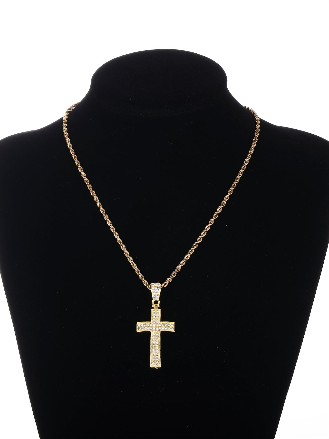 Gothic Hip-hop Punk Cross Zinc Alloy Plating Inlay Rhinestones 18k Gold Plated Men's Pendant Necklace